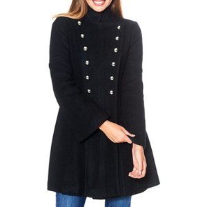Guess Double Breasted Skirted Wool Blend Coat - Black - Size L